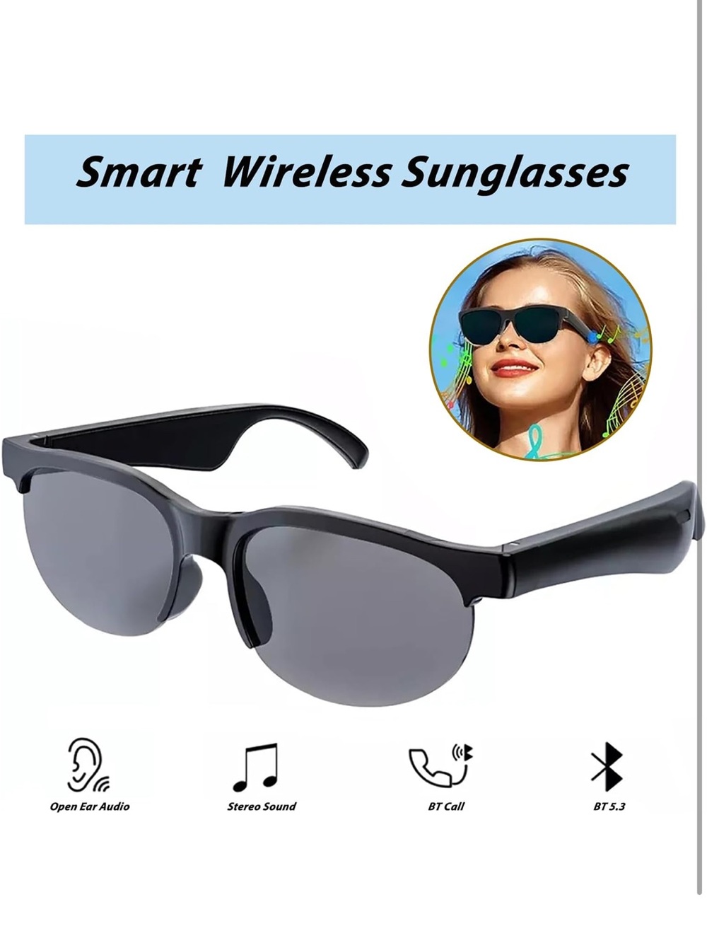 Wireless Smart Sunglasses in Black - Bluetooth Audio & Calls